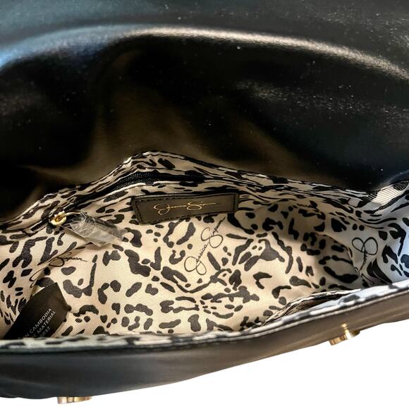 Jessica Simpson Elegant Quilted Black Shoulder Bag with Gold Chain Strap NWT - Picture 14 of 16